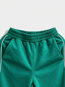 2pcs Kids DTG Alpha Chi Omega Letter Print Tracksuit, Raglan Sweatshirt & Contrast Piping Wide Leg Pants Set - Green - View 7