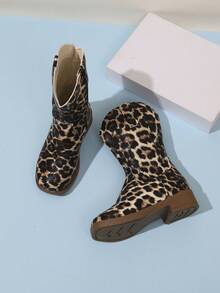 1 Pair Girls' Boots Autumn/Winter New Style High Top Long Boots Princess Leopard Print Prairie Western Boots - Brown - View 4