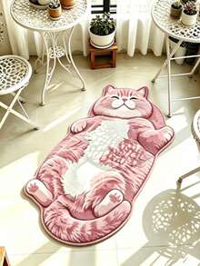 Una alfombra con forma de gato durmiente rosa y blanca, alfombra decorativa, decoración de dormitorio, alfombra, decoración del hogar, alfombra de sala de estar, alfombra de sala de estar pequeña, alfombra de dormitorio, decoración del hogar de sala de estar, alfombra de exterior, alfombra lavable. - Multicolor H - Ver 1