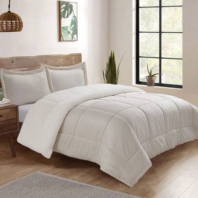 Reversible Sherpa Comforter Set Twin Size Ivory M
