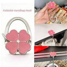 1pc Elegant Four-Leaf Clover White Design Foldable Handbag Hook - Fashionable Aluminum Alloy Wallet Table Hook, Decorated With Heart-Shaped Flower, Portable Metal Purse Stand, Suitable For Fashion Accessory Enthusiasts - Multicolor - View 17