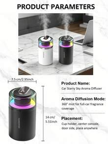 KELEEL 3合1智能車用香氛擴香機，附星空投影，多種操作模式（加濕器+香氛+氛圍燈），車用空氣清新機，精油擴香機，自動啟動/停止，彩色LED環形燈，USB供電，適用於汽車/辦公室/浴室/臥室/寵物房 - [3合1]星空燈+LED氣氛燈+香薰加濕器 - 查看 9