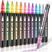 24 Colors Double Line Outline Metallic Glitter Markers Set, Built-In Outline Effect, Suitable For Journaling, Painting, Scrapbooking, Calligraphy, Card Making, Christmas Cards And Back To School Art Supplies - Double-line Colored Journaling Pen - View 3