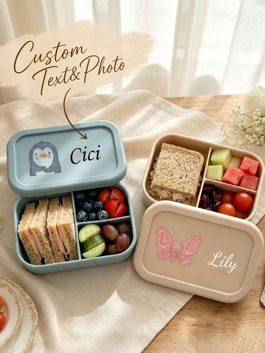 Caja de Almuerzo Personalizada para Niños - Caja de Almuerzo de Silicona Grabada con UV Personalizada, 4 Colores Vibrantes Disponibles - Caja de Almuerzo a Prueba de Fugas - Perfecta para la Escuela, Viajes y Meriendas, Lista para el Desayuno y Almuerzo en Cualquier Momento - Multicolor - Ver 1
