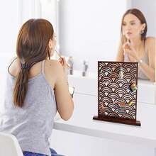 Wave-Design Wooden Earring Display Stand, 100-Hole Earring Organizer With Sturdy Base, Practical For Home Use And In-Store Display - Brown - View 3