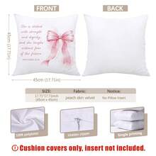 MEMNUN 4pcs Pink Bow Bible Verse Printed Pattern Decorative Cushion Cover [Pillow Insert Not Included], 40*40cm/45*45cm/50*50cm, [Single-Sided Print] Made Of Polyester Material Striped Wreath Bow Bible Quote Cushion Cover Room Decor, Home Decor, Bedroom Decor, Room Decoration Stuff For Sofa, Bed, Living Room, Bedroom, Car, Office, Hotel Decoration Throw Pillow Covers All Seasons Perfect Gift For Family And Friends - Multicolor - View 4