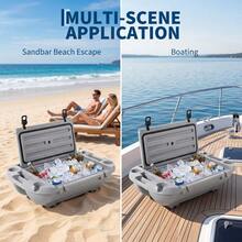 Floating Waterproof Cooler 40QT (40L) - Insulated Ice Chest With Dry Storage - Rotomolded Marine, For Lake/River, Beach, Camping, Kayak & Boat - Khaki/Cool Gray - 40L Cold Gray GRAY C6 Without Wheels - View 2