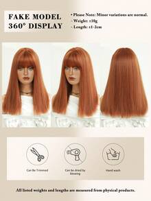 20-Inch Medium-Length Orange Wig Synthetic Straight Wig With Bangs, High Density Heat-Resistant Fiber Natural Fluffy Wigs For Women Daily Party Wear, Halloween Cosplay Use - 橘色 - 查看 5