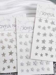 1pc Silver Reflective Glitter Star Nail Art Sticker, Shiny Star Pattern Decorative Nail Decal, Y2K Style Nail Sticker, Suitable For DIY Nail Decoration - Silver - View 7