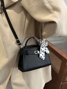 時尚女款手提鎖扣包，新款吸睛極簡小方包，獨特 INS 風肩背斜跨包 - 黑色 - 查看 1