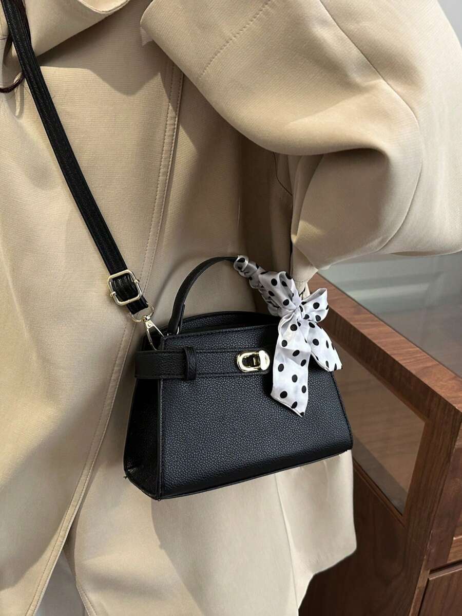 時尚女款手提鎖扣包,新款吸睛極簡小方包,獨特 INS 風肩背斜跨包 - 黑色 - 查看 1