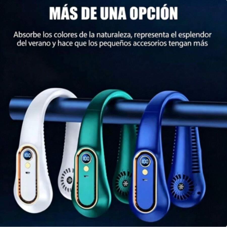 Ventilador colgante sin aspas refrigerante, visualización de energía digital, diseño ligero ergonómico, ventilador recargable de larga duración ideal para viajes, deportes y uso diario al aire libre - A - Ver 1