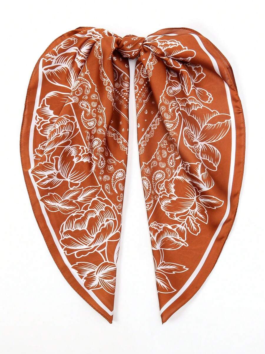 1pc Bohemian Paisley Pattern Silk Square Scarf, 27.5" X 27.5", Fashionable Design, Suitable For Daily Wear - S18967 - Orange - View 1