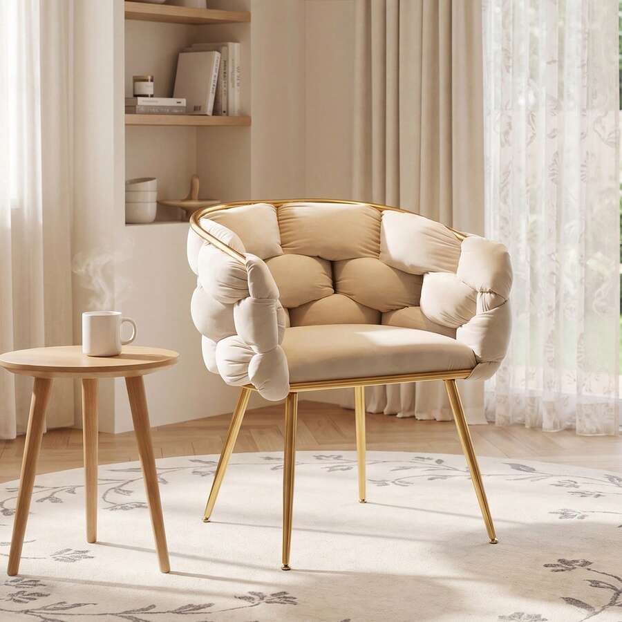 Modern Accent Chair Beige Metal Frame - Luxury Style For Living Room & Bedroom - Beige - View 1