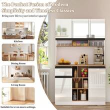 105*45*185 Cm,Weißer Moderner Küchenschrank,Buffet,Sideboard,Hochglanztüren,Metallgriffe,Verstellbare Regale,Schubladen,Offener Stauraum,Kippschutz,Geeignet Für Küche,Esszimmer Und Wohnzimmer - White - View 3