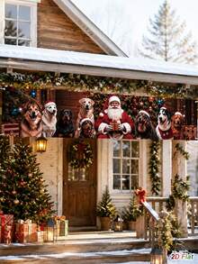 1pc Christmas Banner With Santa Claus And Dogs Pattern, Merry Christmas Decorative Banner, 200*40cm Polyester Christmas Hanging Front Door Banner, Welcome Porch Sign, Merry Christmas Decoration, Xmas Decoration, Christmas Decoration, Holiday Party Decoration, Garden Yard Holiday Fence Decoration, Christmas Photo Booth Backdrop Decoration, Winter Home Decor, Indoor Outdoor Decoration, New Year Decoration - Christmas a - View 4