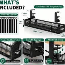 No-Drill Under-Desk Cable Organizer Socket Mount Bracket Office Desk Mesh Hanging Basket Storage Rack - Multicolor - View 7