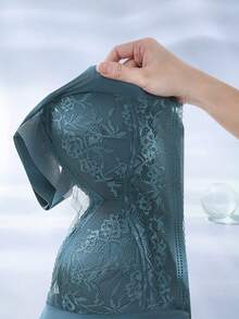 Bra Wanita Tanpa Jahitan, Tanpa Kawat, Elastisitas Tinggi, dengan Hiasan Renda, Warna Cokelat - Navy Blue - View 5