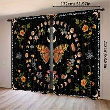2 buah Tirai Semi-Transparan Motif Kupu-kupu dan Jamur Fase Bulan Bergaya Bohemian Vintage, Poliester 90GSM Semi-Transparan untuk Perlindungan Privasi, Mudah Dipasang, Cepat Kering, Tahan Pudar, Tirai Ringan yang Dapat Dilepas dan Dicuci, Cocok untuk Rumah, Kamar, Dapur, dan Sekat atau Dekorasi Lainnya - MultiWarna - View 17