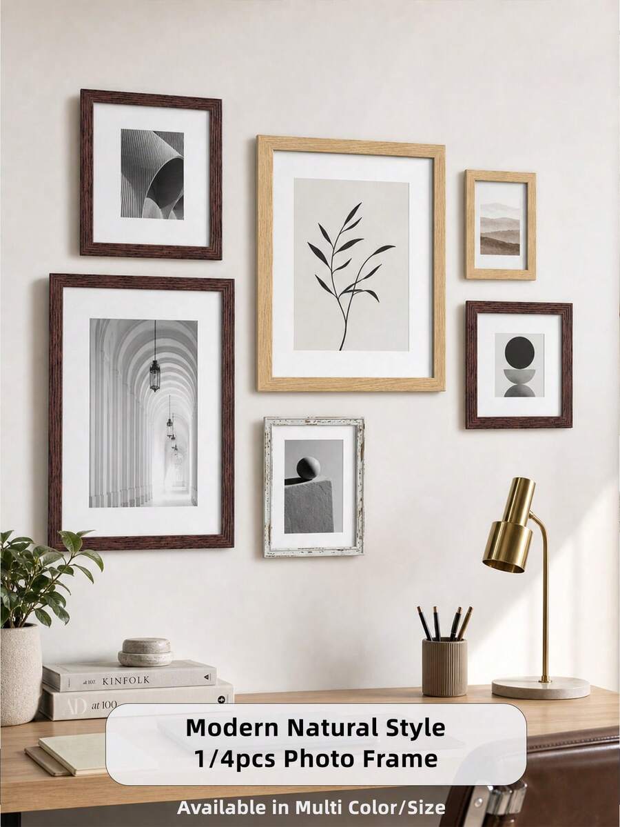 1/4 إطارات صور طبيعية حديثة مع حصيرة مقاس 5x7/12x12/12x16، نسيج دقيق، سهلة مطابقة الألوان، مثالية لديكور جدار المعرض/غرفة المعيشة/المكتب - نمط عصري طبيعي - مشاهدة 1