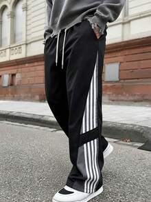Men's Casual Loose Straight Leg Sweatpants, Spring/Summer Fashion Sports Long Pants - Black - View 1