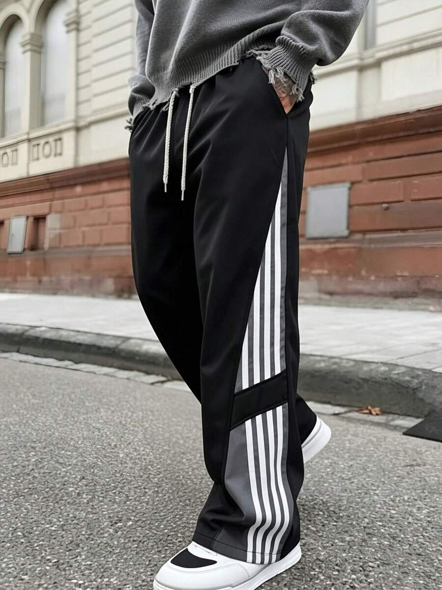 Men's Casual Loose Straight Leg Sweatpants, Spring/Summer Fashion Sports Long Pants - Black - View 1