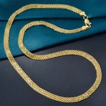 1pc Classic 18K Gold-Plated Braided Necklace, Minimalist Versatile Daily Wear For Men And Women - Gold - View 5