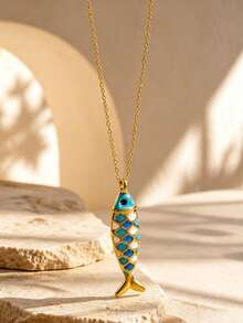 2/1pc Vacation Style Stainless Steel Bracelet/Necklace Set With Marine Life Decor, Suitable For Daily Commute Or Beach Vacation Wear For Women - Yellow Gold - View 7