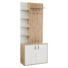 Hall Tree With Shoe Storage, Plant Stand Natural Wood + White 75x33x180 Cm - Natural - 查看 3