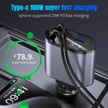 120W Retractable 4-In-1 Fast Charging Car Charging Cable 4-Port Car Charger Adapter Compatible With All Devices - And Reliable Car Plug - TypeC+Lighting - View 3