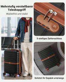 Kabinengröße Koffer 20/24/28 Zoll – ABS+PC Hartschalenkoffer mit TSA-Schloss & 360° Rollen, Handgepäck & Aufgabegepäck, für Damen, Herren, Familie, Studenten, Reisen & Urlaub – auch als 3-teiliges Gepäckset - Schwarz - Übersicht 8
