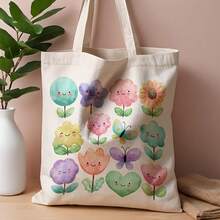 Paquete de 1 pieza, linda bolsa de tela con ilustraciones florales (13.8 pulgadas x 15.8 pulgadas), elegante bolsa de compras, adecuada para el transporte diario, viajes a la playa y un rega - A - Ver 7