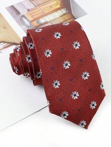 ZLQ&GOU 1 Buah Dasi Pria Motif Bunga, Dasi Jacquard Merah 7cm, Cocok untuk Pernikahan, Pesta, dan Liburan - Merah - View 6