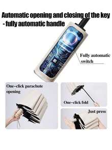 1pc Extra Large 32-Rib Automatic Umbrella, Dual-Use For Sun And Rain, UV Protection, Wind-Resistant Reinforced, Portable And Compact, One-Click Open/Close, High Aesthetic, Anti-UV, Lightweight, Durable And Waterproof, Foldable Storage, Black Coating For Light Blocking, Minimalist Ins Style, Extra Large For Two People, Automatic Reverse, Sturdy And Durable, Essential For Travel And Outdoor - Multicolor - View 10