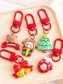 1/5/10pcs Cartoon Christmas Keychain Cute Student Backpack Decoration Resin Pendant Santa Claus Charm Small Gift Bag Accessory - Multicolor - View 2
