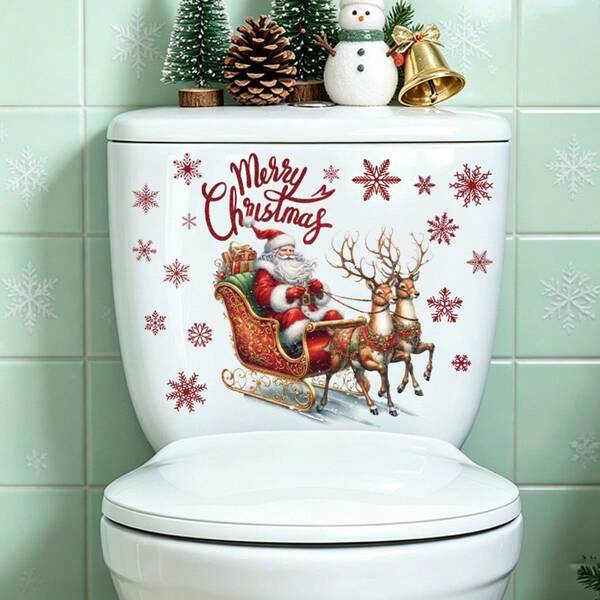 1 buah Stiker Tangki Toilet PVC Tahan Air Perekat Sendiri, Motif Manusia Salju/Santa Claus Musim Dingin, Stiker Dekorasi Kamar Mandi yang Dapat Dilepas, Dekorasi Rumah Musim Dingin Natal untuk Kamar Mandi Dalam Ruangan, Dekorasi Natal