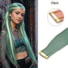 Mini Tape-In Synthetic Hair Extensions 24 Inch 10 Pieces Straight Hair Invisible Glue Colorful Tape-In Hair Extensions Suitable For Halloween Cosplay Costume Fashion Party Christmas New Year Gift - Multicolor - View 33