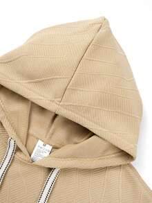 Blueprint Man 2-Piece Men's Sweatshirt Set, Hooded Drawstring Sweatshirt Paired With Matching Fabric Joggers, 3D Diagonal Twill Jacquard Fabric With Rich Texture, Ribbed Cuffs For A Fitted Look, Minimalist Casual Style For Home, Daily Wear, And Commuting - Khaki - View 9