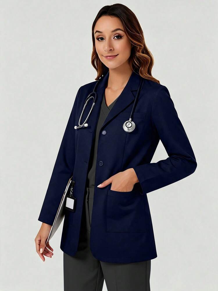 cimmuovere New Long Sleeve Lab Coat Surgical Scrub Jacket White Coat Nurse Scrub Professional Scrub Dentist Doctor Scrub Jacket - Navy Blue - View 2