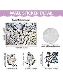 Halloween Ghost Funny Laser Stickers, Including Different Expression Ghosts And Spider Web Patterns, Halloween Theme Wall Decals, Holiday Props, Glass Window Decoration, Suitable For Halloween Home Decor And Holiday Celebration - Multicolor - View 7