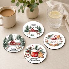 6pcs Christmas Element Pattern Printed Diatom Mud Coasters, Christmas Holiday, Can Be Used As Christmas Gifts, Christmas Decorations, Absorbent Beverage Coasters, Coffee Cup Coasters, Mug Coasters, Tea Cup Coasters, Desktop Protection Pads, Suitable For Dining Table, Coffee Table, Bar Counter And Office Desk Decoration - Multicolor - View 6