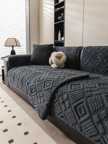 SANMOSPIN 1pc Soft Cotton Velvet Sofa Cushion Cover, Bohemian Style, Suitable For Autumn/Winter, Pet-Friendly, Machine Washable, Fits 1/2/3/4/5 Seater Sofa, Easy To Install, Living Room Bedroom Study Home Decor - Dark Grey - View 3