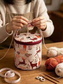 Printed Yarn Storage Tote Bag, Large Capacity Crochet Knitting Tool Storage Bag, Multi-Functional Sewing Supplies Organizer, Suitable For Home Sewing And Handicrafts, Keep Accessories Neat And Organized - Multicolor - View 3