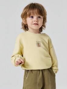 mini bala 男孩女孩可愛印花運動衫，柔軟彈性落肩上衣，2026年秋季 - 駝色 - 查看 3