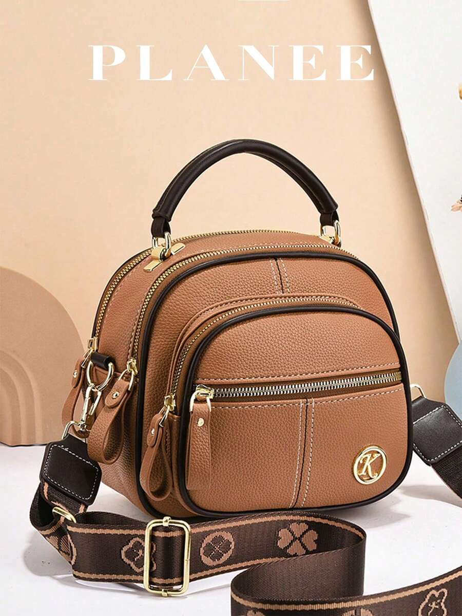 PLANEE Portable Crossbody Bag 2026 New Fashion Multi-Functional Commuter Small Square Bag Multi-Layer Large Capacity Casual Vintage Multi-Functional Portable Small Pouch Women's Soft Leather Phone Bag - Yellow - View 1