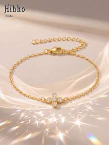 Hihho 1pc Gold Thin Chain Adjustable Bracelet With Diamond, Star, Moon, Flower, Cross, 5 Styles Optional, Stackable Women's Luxury Tennis Bracelet Accessory, Suitable For Gift-Giving Occasions, Birthday And Holiday Gift Consumption Needs - Gold - View 5