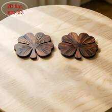4pcs Walnut Color Coasters - Clover Wooden Coasters, Luxury Coffee & Tea Cup Desktop Protection Coaster Set, Suitable For Home, Bar And Country Style Home Decor Gift, 2D Flat - Coffee Brown - View 8
