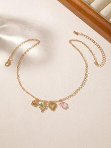 European And American Sweet Style Heart & Butterfly Pendant Necklace, Light Gold Rhinestone Multi-Charm Collarbone Chain, Cross-Border Jewelry - Multicolor - View 3