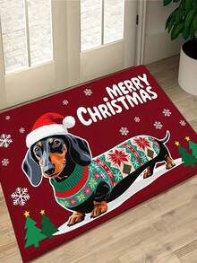 1 buah Keset Lantai Motif Anjing Dachshund dengan Topi Natal, Bahan Kasmir Imitasi yang Lembut dan Nyaman, Mudah Dibersihkan dan Dapat Dicuci dengan Mesin, Cocok untuk Kamar Mandi, Dapur, Lorong, Kamar Tidur, Pintu Masuk dan Area Lainnya, Dekorasi Rumah, Karpet Dekorasi Liburan Natal, Sempurna untuk Menciptakan Suasana Meriah di Rumah - A - View 4