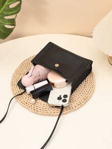 Solid Color Casual Pearl Pendant Small Square Handbag Crossbody Bag - Black - View 6